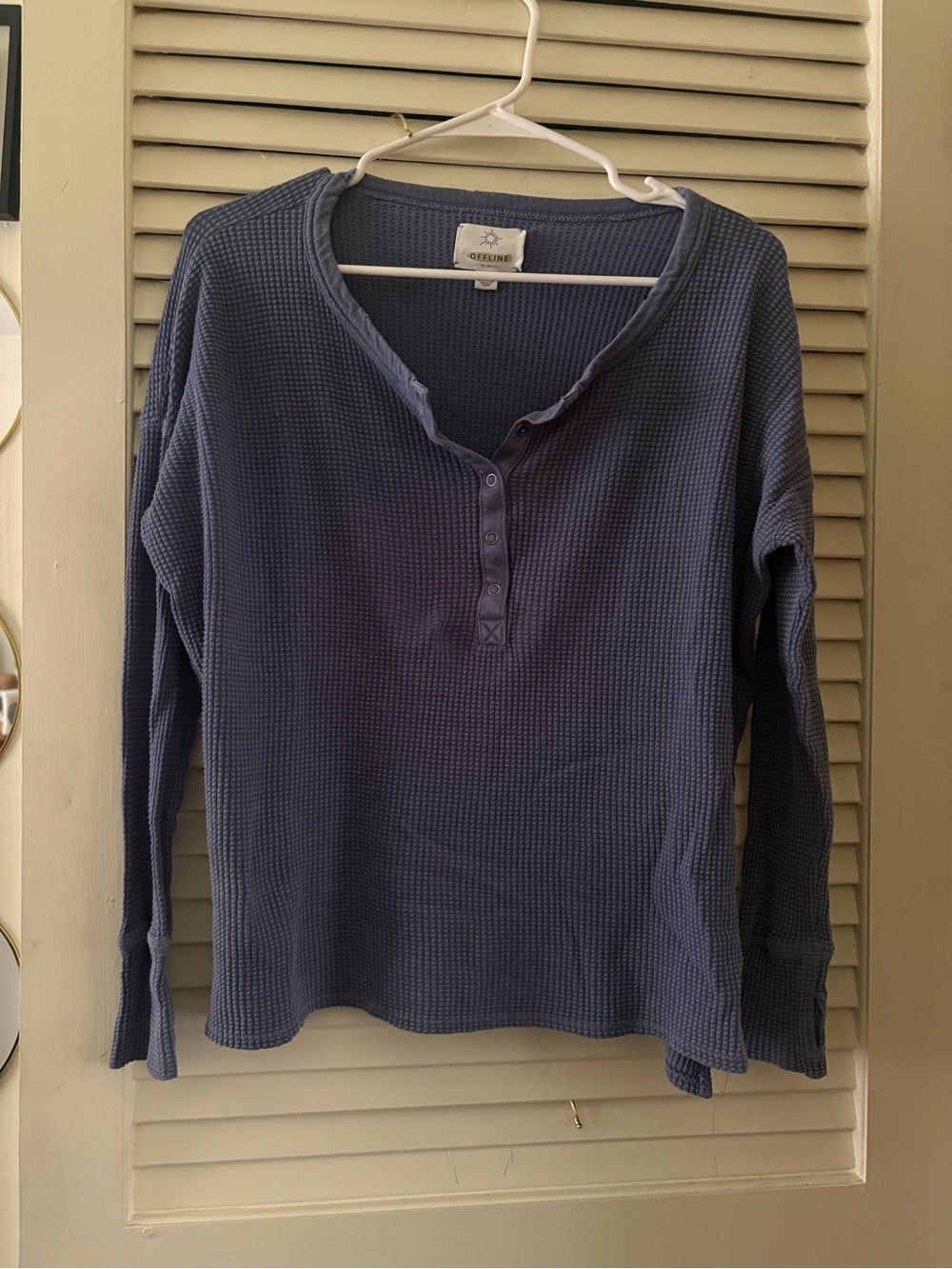 Aerie offline Blue Waffle Knit Henley Top with thumb holes